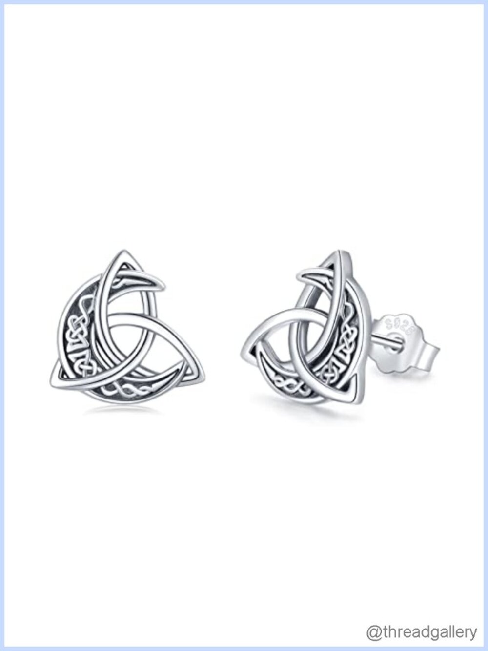 925 Sterling Silver Celtic Moon Crescent Knot Stud Earrings Irish Gift